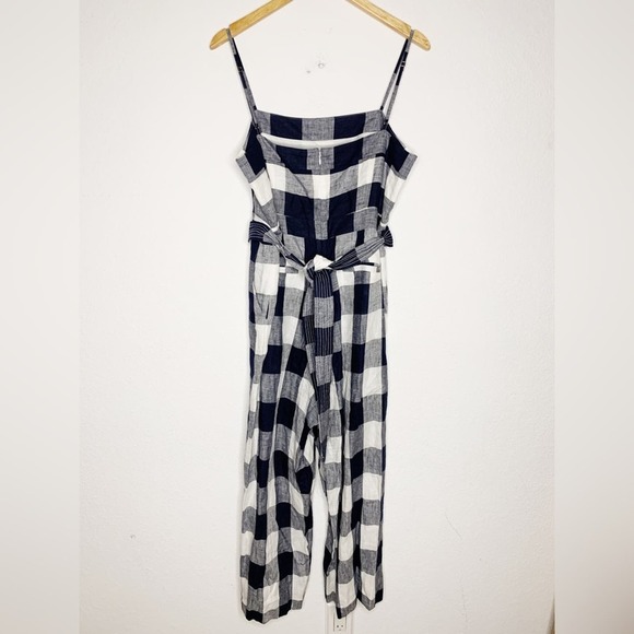 New J. Crew Gingham Beauchamps Linen Spaghetti Strap Jumpsuit In Navy Ivory $128 - Picture 4 of 8